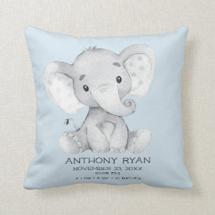 Boy Elephant Baby Birth Stats Pillow Kissen