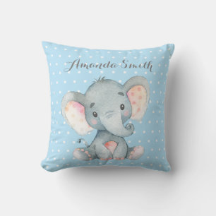 Boy Elephant Baby Blue und Gray Kissen