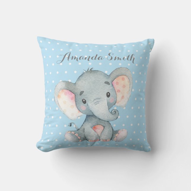 Boy Elephant Baby Blue und Gray Kissen (Vorderseite)