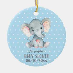 Boy Elephant Baby Dusche Blau und Grau Keramik Ornament