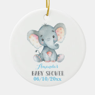 Boy Elephant Baby Dusche Blau und Grau Keramik Ornament