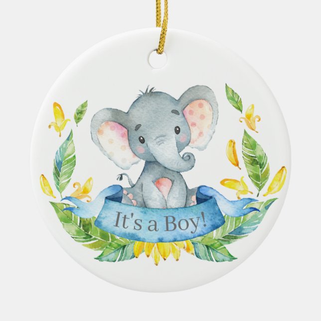Boy Elephant Baby Dusche Blue Keramik Ornament (Vorne)