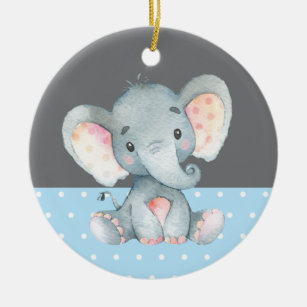 Boy Elephant Baby Dusche Blue Keramik Ornament