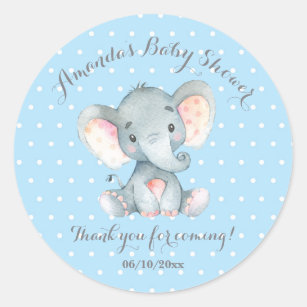 Boy Elephant Baby Dusche Blue Vielen Dank Runder Aufkleber