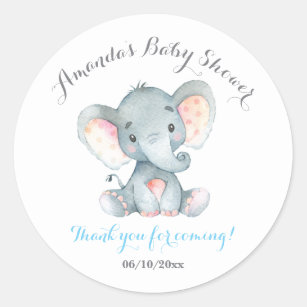 Boy Elephant Baby Dusche Blue Vielen Dank Runder Aufkleber