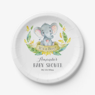 Boy Elephant Baby Dusche Gelb und Grau Pappteller