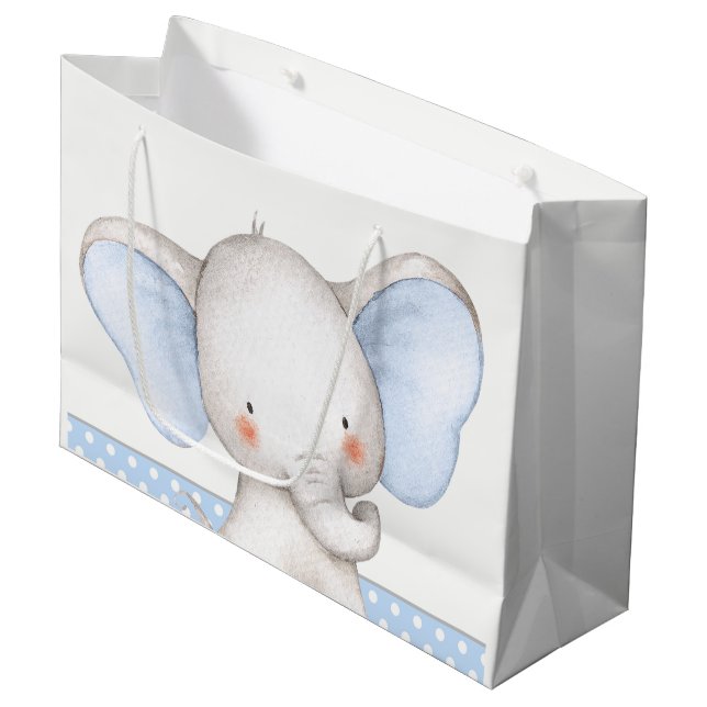 Boy Elephant Baby Dusche Große Geschenktüte (Vorderseite Schrägansicht)