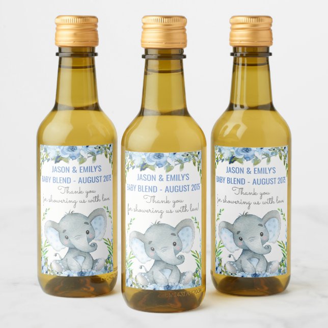 Boy Elephant Baby Dusche Mini Weinflaschen Etikett (Flaschen)