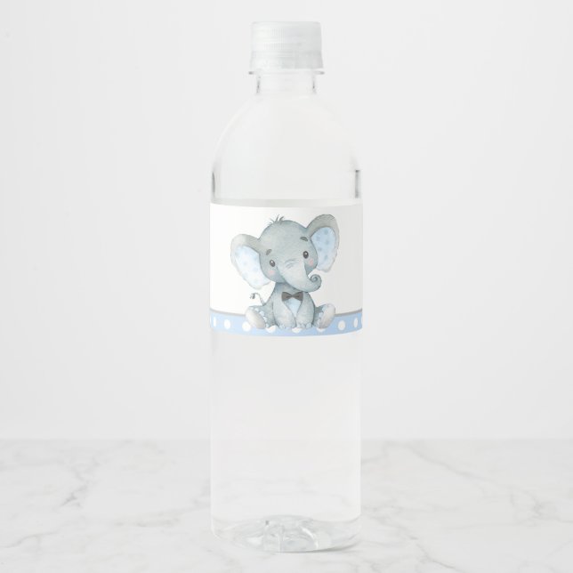 Boy Elephant Baby Dusche Wasserflaschen Labels Wasserflaschenetikett (Vorderseite)