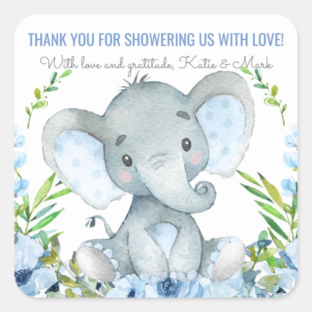 Boy Elephant Baby Shower bevorzugt Sticker (Vorderseite)