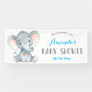 Boy Elephant Baby Shower Blau und Grau Banner