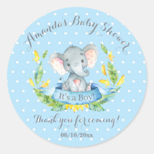 Boy Elephant Baby Shower Blue Danke für Ihre Unter Runder Aufkleber