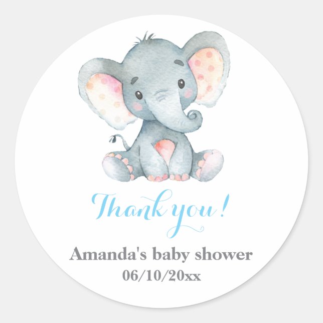 Boy Elephant Baby Shower Blue Danke für Ihre Unter Runder Aufkleber (Vorderseite)