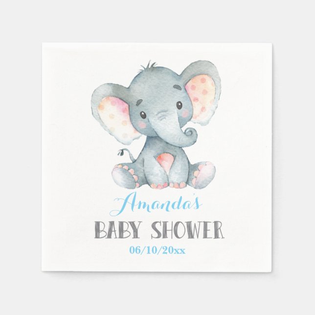 Boy Elephant Baby Shower Blue Napkins Serviette (Vorderseite)
