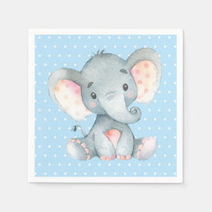 Boy Elephant Baby Shower Blue Napkins Serviette