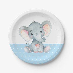 Boy Elephant Baby Shower Blue Paper Plate Pappteller