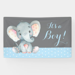 Boy Elephant Baby Shower Blue und Grau Banner