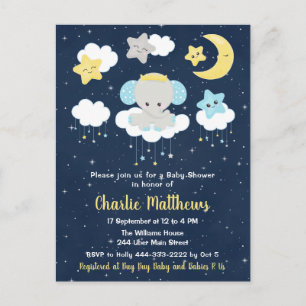 Boy Elephant Baby Shower Blue und Navy Postkarte