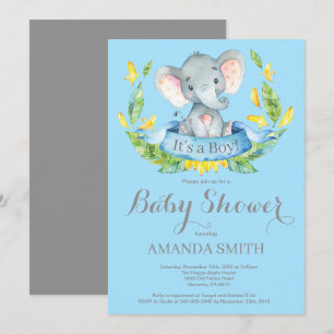 Boy Elephant Baby Shower Einladung Blau und Grau