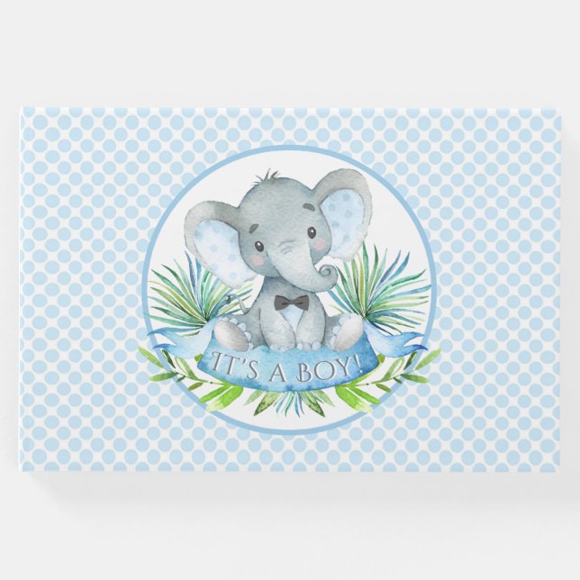 Boy Elephant Baby Shower Guest Book Gästebuch (Vorderseite)