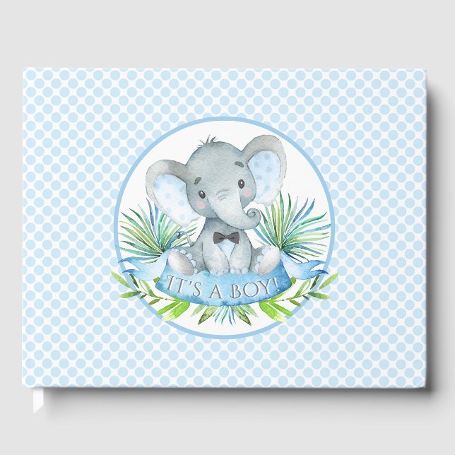 Boy Elephant Baby Shower Guest Book Gästebuch (Vorderseite)