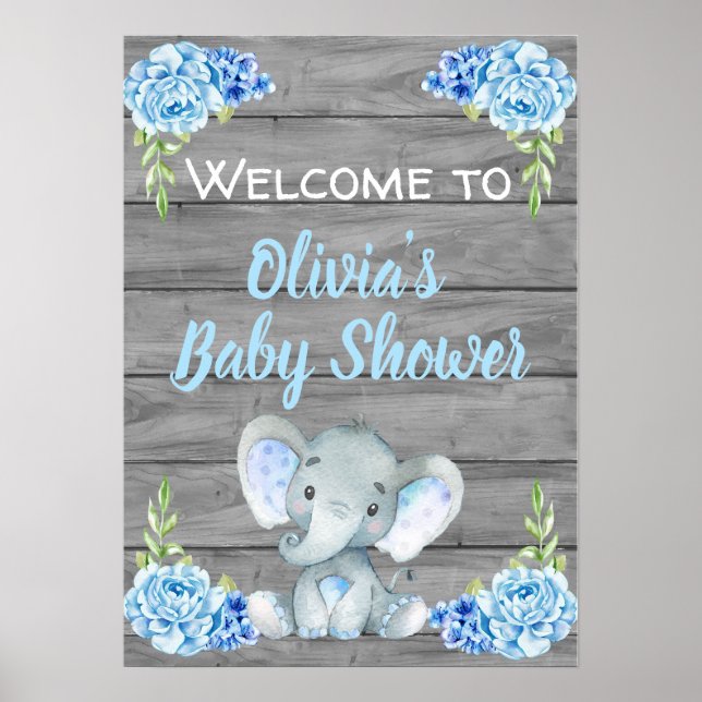 Boy Elephant Baby Shower Poster (Vorne)