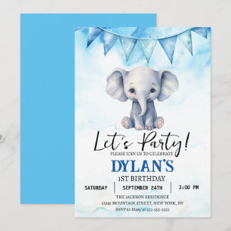 Boy Elephant Birthday Party Einladung