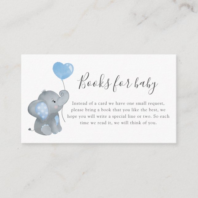Boy Elephant Blue Baby Shower Books für Baby Begleitkarte (Vorderseite)