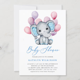 Boy Elephant Blue Balloon Script Niedlich Baby Dus Einladung