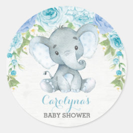 Boy Elephant Blue Rose Peony Baby Duwer Favoriten Runder Aufkleber