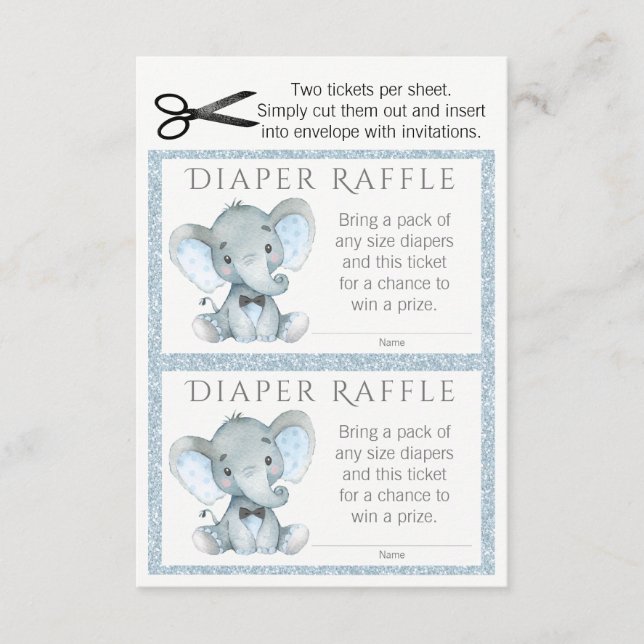 Boy Elephant Diaper Raffles Tickets Begleitkarte (Vorderseite)