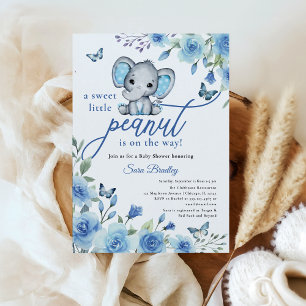 Boy Elephant Dusty Blue Rose Babydusche Einladung