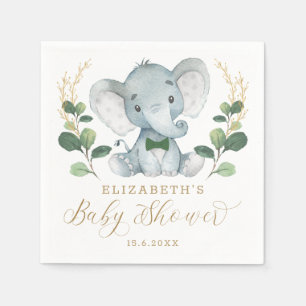 Boy Elephant Little Gentleman Greenery Baby Shower Serviette