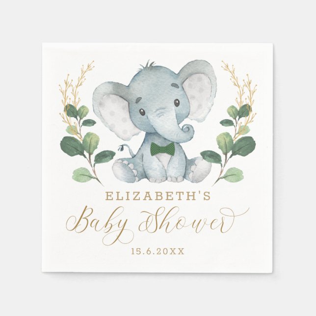 Boy Elephant Little Gentleman Greenery Baby Shower Serviette (Vorderseite)