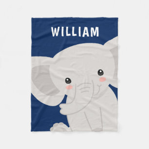 Boy Elephant Navy Blue Personalisiert Fleecedecke