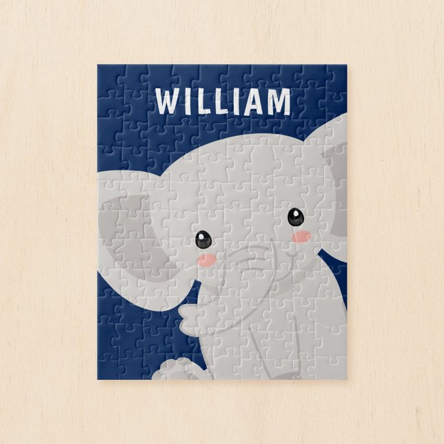 Boy Elephant Navy Personalisierten Kinder Puzzle (Von Creator hochgeladen)