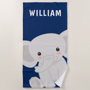 Boy Elephant Navy Personalisierten Kinder Strandtuch