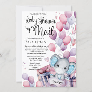 Boy Elephant Pink Balloons Baby Dusche von Mail Einladung