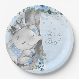 Boy Elephant Prince Babydusche Papierplatte Pappteller