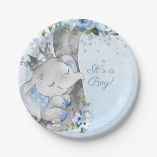 Boy Elephant Prince Babydusche Papierplatte Pappteller