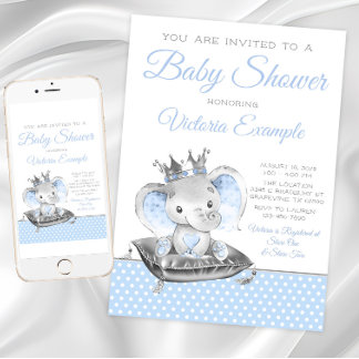 Boy Elephant Prince Elephant Baby Dusche Einladung