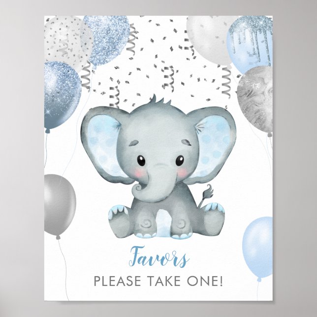 Boy Elephant Watercolor Baby Shower Favoriten Poster (Vorne)
