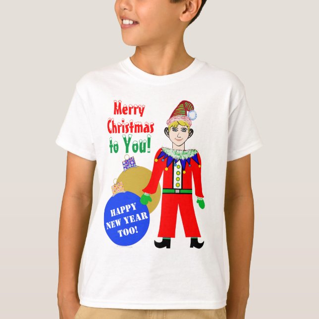 Boy Elf Weihnachtsschmuck T-Shirt (Vorderseite)