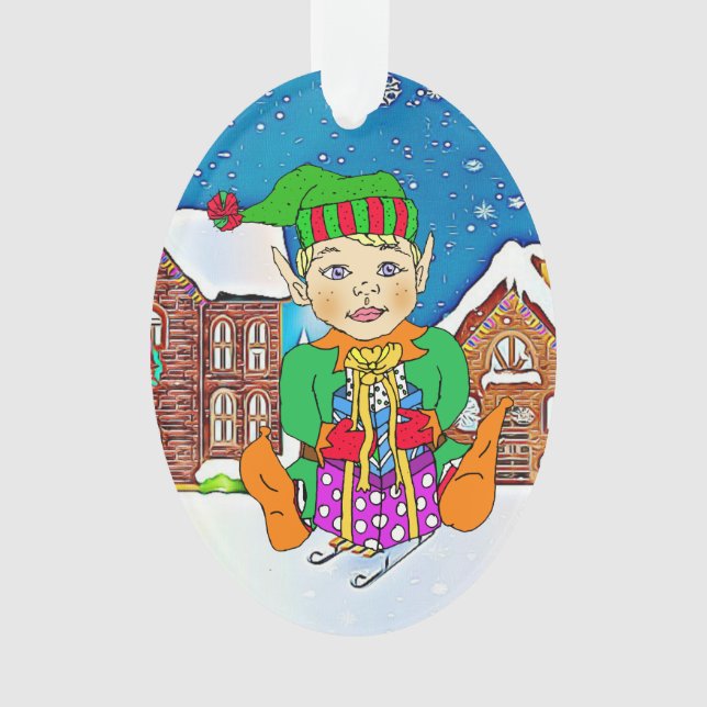 Boy Elf Whimsical Personalisierte Weihnachten Ornament (Vorderseite)