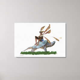Boy Fairy Riding auf Schildkrötengestreiften Canva Leinwanddruck
