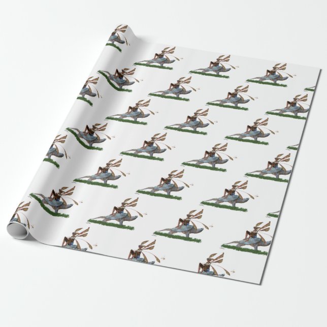 Boy Fairy Riding auf Schildkrötenpapier Geschenkpapier (Ungerollt)