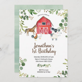 Boy Farm Animals Barnyard Geburtstag Einladung