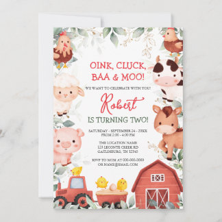 Boy Farm Animals Barnyard Geburtstag Einladung