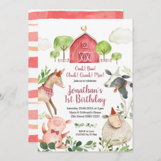 Boy Farm Animals Barnyard Geburtstag Einladung