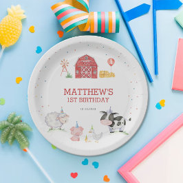 Boy Farm Animals Red Birthday Pappteller